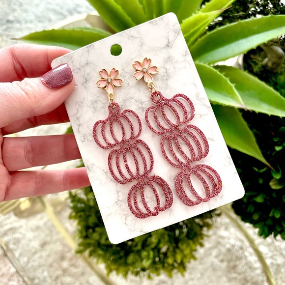 Floral Pumpkin Acrylic Earrings - Picture 7 of 8
